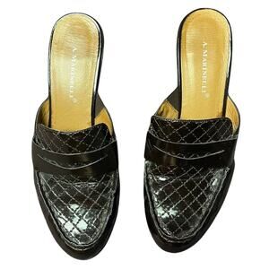 A Marinelli slides mules heels leather loafers slide on professional size 9.5